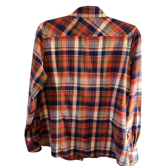 NATURAL REFLECTIONS 100% COTTON PLAID LONG SLEEVE SHIRT SIZE LARGE ORANGE BLUE - Picture 5 of 9